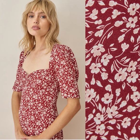 Reformation Red Floral Matin Midi Dress in Flower Girl - Picture 2 of 10